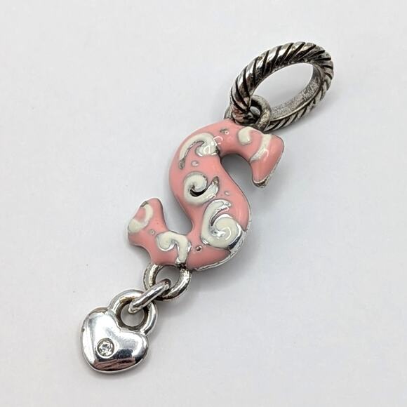 Brighton Pink White Swirl Enamel 'S' Letter Initial Alphabet Charm Pendant - Picture 1 of 3
